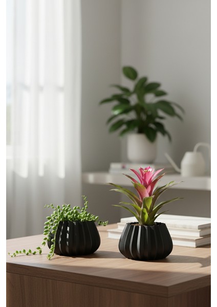 2’li Modern Saksı Seti, Dekoratif Saksı, Minimalist Saksı, Yeşil, 12CM fırsatları