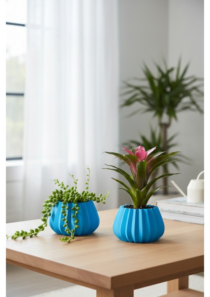 2’li Modern Saksı Seti, Dekoratif Saksı, Minimalist Saksı, Yeşil, 12CM