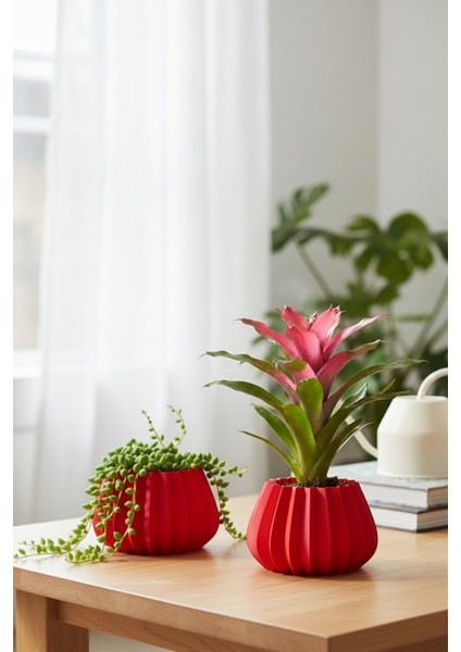 2’li Modern Saksı Seti, Dekoratif Saksı, Minimalist Saksı, Yeşil, 12CM