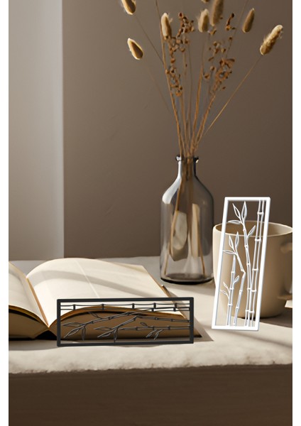 Bambu Kitap Ayracı, Modern Tasarım, Hafif ve Şık 2’li, Siyah ve Beyazın Modern Uyumu