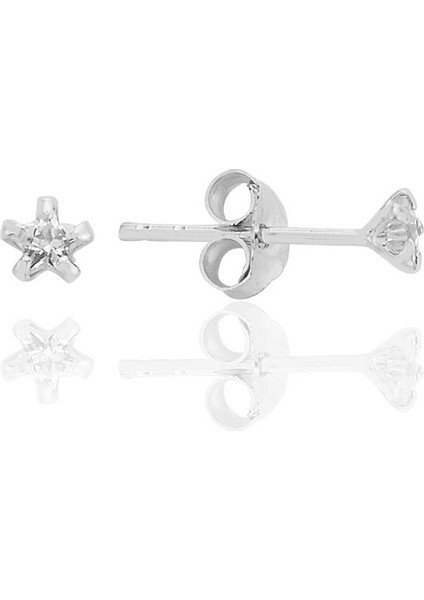 Gümüş Zirkon Taşlı, Yıldız Kesim 3 mm Tektaş Küpe SGTL12735RODAJ