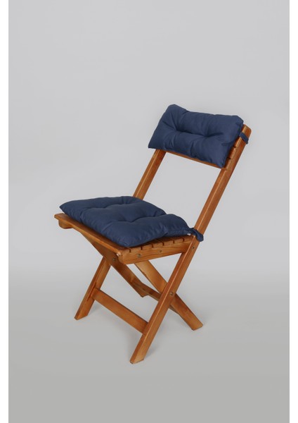 Ahşap Katlanabilir Sandalye – Lacivert Minderli Bahçe ve Balkon Sandalyesi (Montajsız)