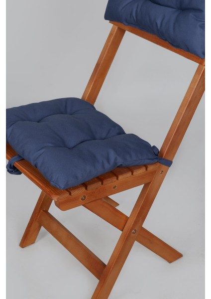 Ahşap Katlanabilir Sandalye – Lacivert Minderli Bahçe ve Balkon Sandalyesi (Montajsız) fırsatları