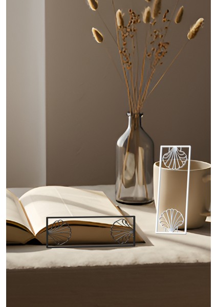 Istiridye Kitap Ayracı, Modern Tasarım, Hafif ve Şık 2’li, Siyah ve Beyazın Modern Uyumu