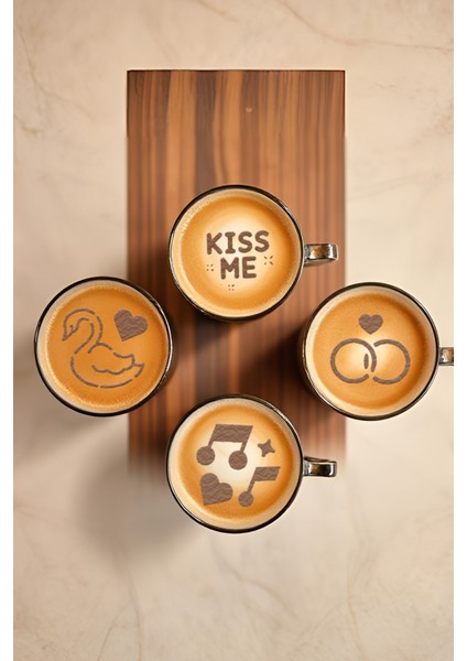 Kahve Şablonu, Kahve Süsleme Seti, Tatlı Süsleme Seti, 4'lü Set