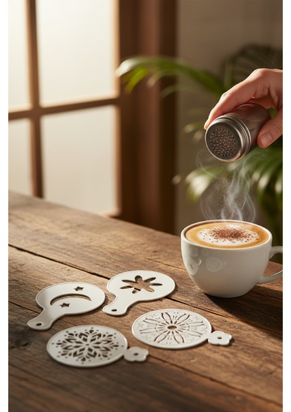 Kahve Şablonu, Kahve Süsleme Seti, Tatlı Süsleme Seti, 4'lü Set