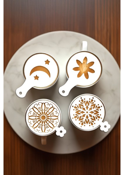 Kahve Şablonu, Kahve Süsleme Seti, Tatlı Süsleme Seti, 4'lü Set indirimleri