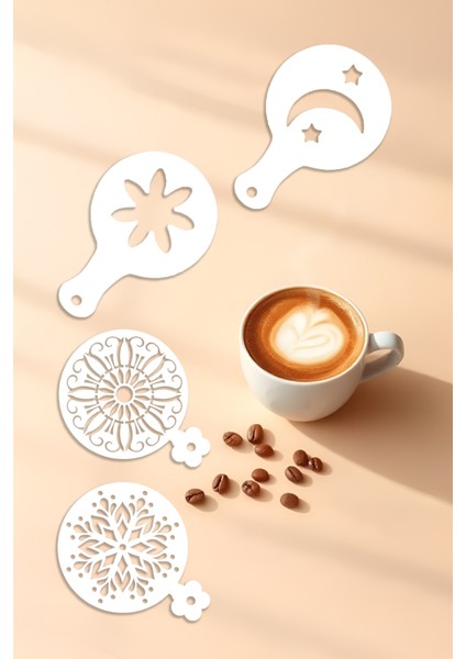 Kahve Şablonu, Kahve Süsleme Seti, Tatlı Süsleme Seti, 4'lü Set