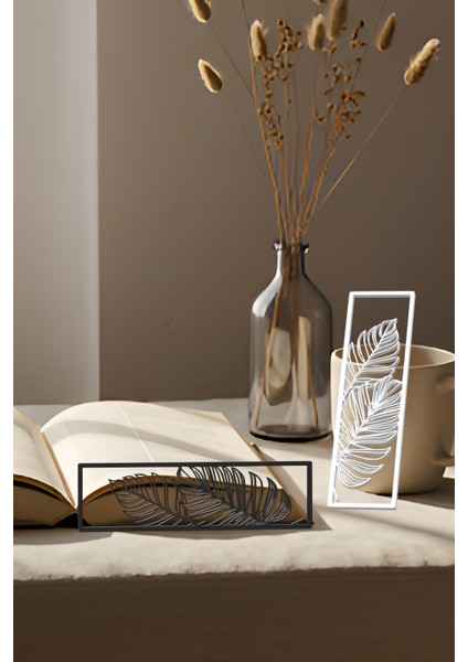 Yaprak Kitap Ayracı, Modern Tasarım, Hafif ve Şık 2’li, Siyah ve Beyazın Modern Uyumu