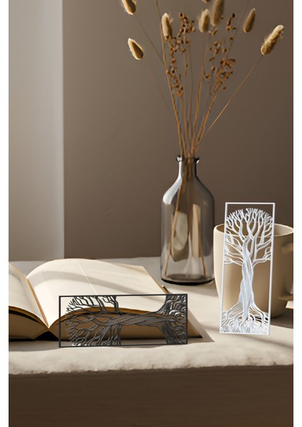 Sonsuzluk Ağacı Kitap Ayracı, Modern Tasarım, Hafif ve Şık 2’li, Siyah ve Beyazın Modern Uyumu