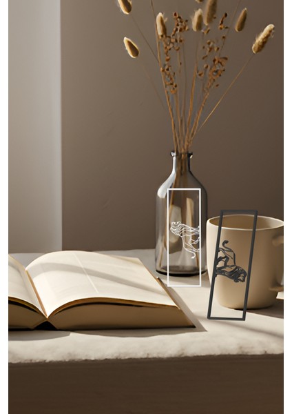 Aslan Kitap Ayracı, Modern Tasarım, Hafif ve Şık 2’li, Siyah ve Beyazın Modern Uyumu