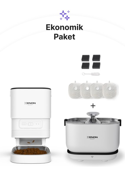 Akıllı Çelik Hazneli Mama Kabı Akıllı Otomatik Şarj Edilebilir Bataryalı Su Pınarı ve Yedek Filtre 3'lü Pet Seti fiyatları