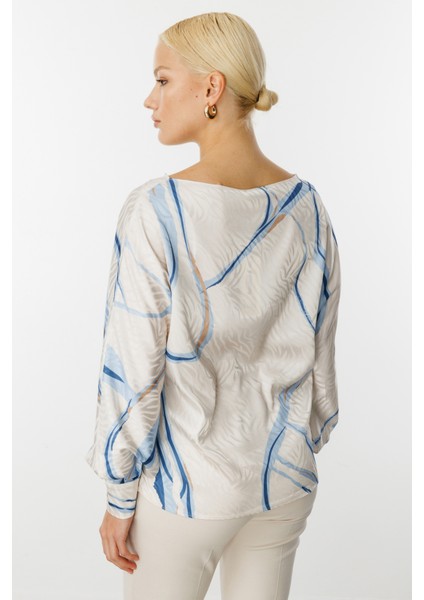 Kadın Desenli Kayık Yaka Bluz 3060 Mavi fırsatları