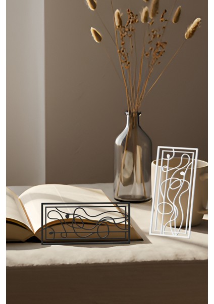 Soyut Çizgiler Kitap Ayracı, Modern Tasarım, Hafif ve Şık 2’li, Siyah ve Beyazın Modern Uyumu