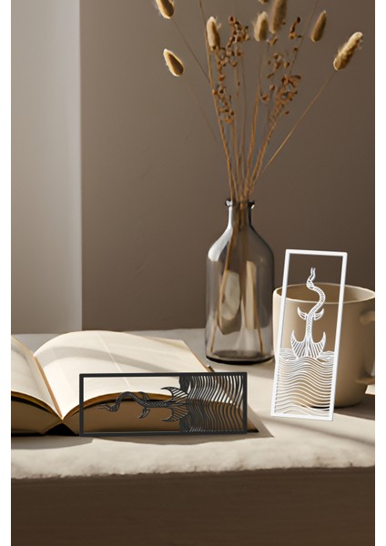 Okyanus Canavarı Kitap Ayracı, Modern Tasarım, Hafif ve Şık 2’li, Siyah ve Beyazın Modern Uyumu