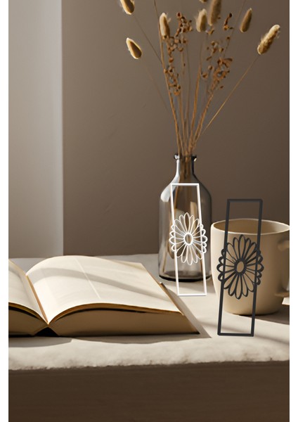 Papatya Kitap Ayracı, Modern Tasarım, Hafif ve Şık 2’li, Siyah ve Beyazın Modern Uyumu