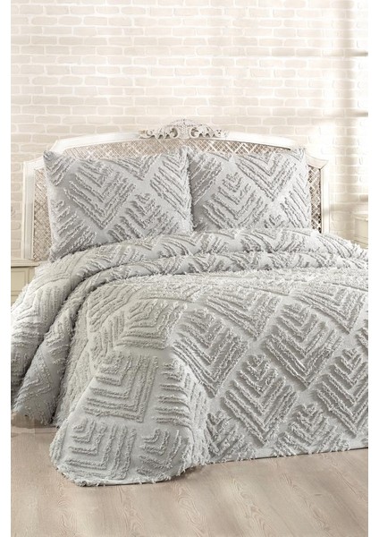 Pine 3 Parça Çift Kişilik Pike Takımı Gri