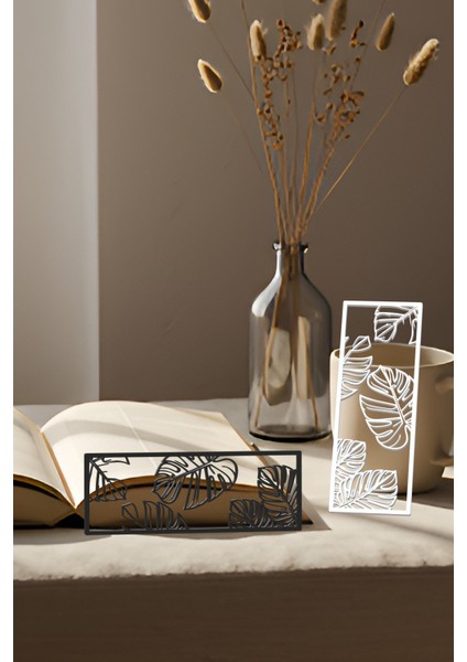 Yapraklar Kitap Ayracı, Modern Tasarım, Hafif ve Şık 2’li, Siyah ve Beyazın Modern Uyumu