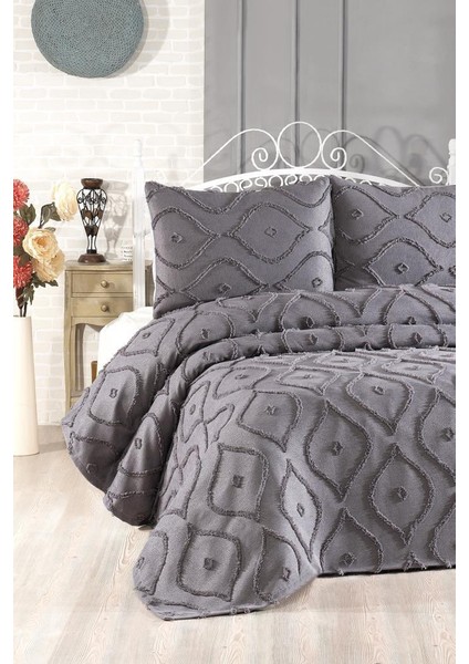 Pirot 3 Parça Çift Kişilik Pike Takımı Antrasit