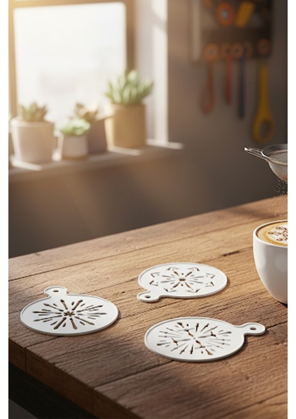 Kahve Şablonu, Kahve Süsleme Seti, Tatlı Süsleme Seti, 4'lü Set