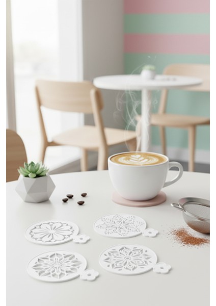 Kahve Şablonu, Kahve Süsleme Seti, Tatlı Süsleme Seti, 4'lü Set