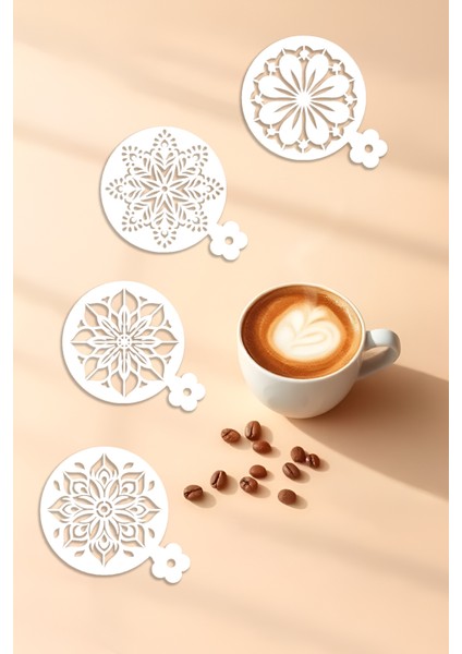 Kahve Şablonu, Kahve Süsleme Seti, Tatlı Süsleme Seti, 4'lü Set