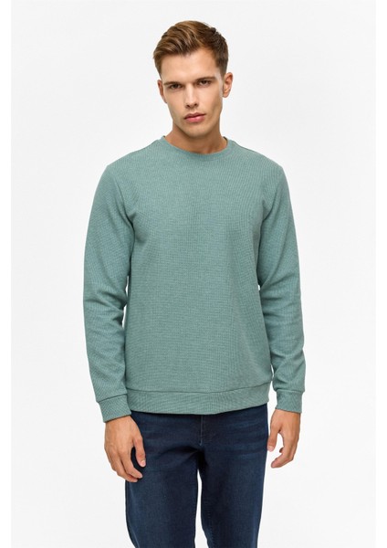 Haki Regular Düz Bisiklet Yaka Sweatshirt
