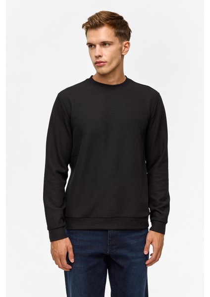 Siyah Regular Düz Bisiklet Yaka Sweatshirt fırsatları