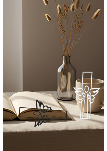 Melek Kitap Ayracı, Modern Tasarım, Hafif ve Şık 2’li, Siyah ve Beyazın Modern Uyumu