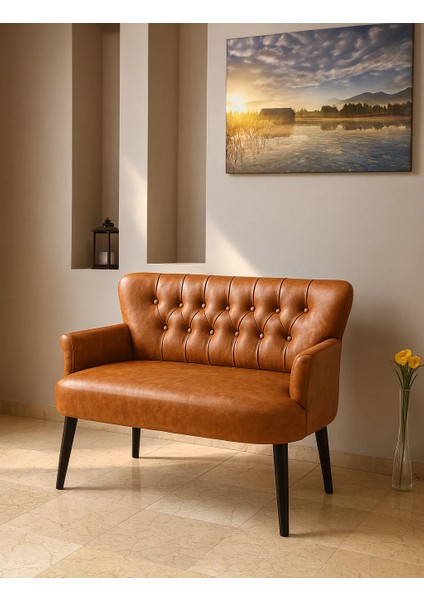 - Roma Ikili Koltuk Kanepe - Deri Kumaş - Gürgen Iskelet - Taba fiyatları