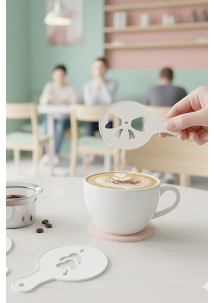 Kahve Şablonu, Kahve Süsleme Seti, Tatlı Süsleme Seti, 4'lü Set