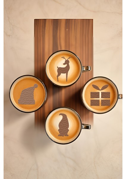 Kahve Şablonu, Kahve Süsleme Seti, Tatlı Süsleme Seti, 4'lü Set