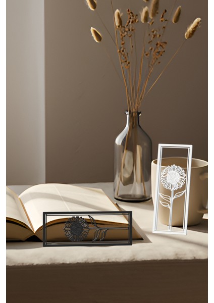 Ay Çiçeği Kitap Ayracı, Modern Tasarım, Hafif ve Şık 2’li, Siyah ve Beyazın Modern Uyumu