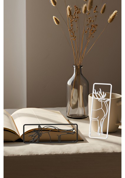 Geyik Kitap Ayracı, Modern Tasarım, Hafif ve Şık 2’li, Siyah ve Beyazın Modern Uyumu