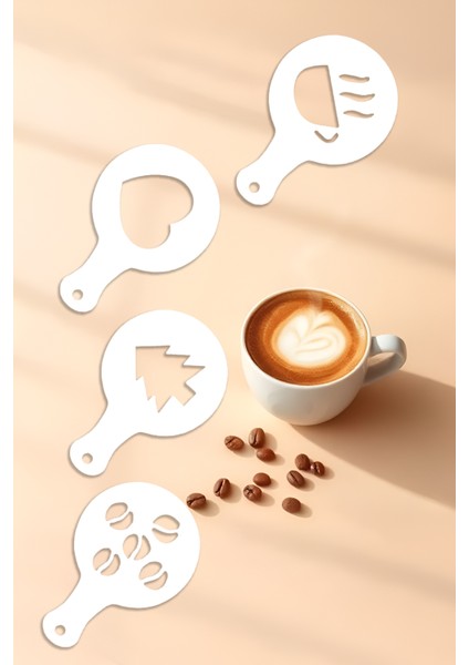 Kahve Şablonu, Kahve Süsleme Seti, Tatlı Süsleme Seti, 4'lü Set