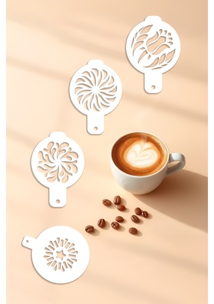 Kahve Şablonu, Kahve Süsleme Seti, Tatlı Süsleme Seti, 4'lü Set
