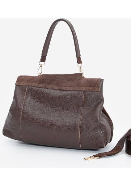 Kadın Hakiki Deri Fermuarlı Çıkabilen İç Cepli El ve Omuz Çantası Ornis Kahve Süet indirimleri