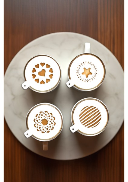 Kahve Şablonu, Kahve Süsleme Seti, Tatlı Süsleme Seti, 4'lü Set