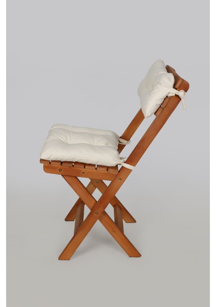 Ahşap Katlanabilir Sandalye – Krem Minderli Bahçe ve Balkon Sandalyesi (Montajsız)