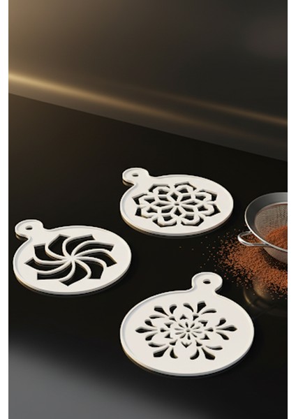 Kahve Şablonu, Kahve Süsleme Seti, Tatlı Süsleme Seti, 4'lü Set
