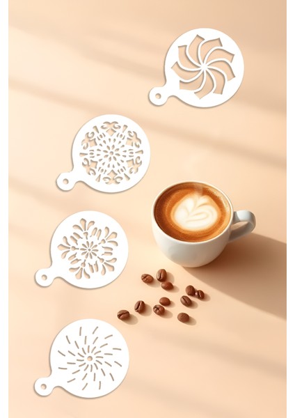 Kahve Şablonu, Kahve Süsleme Seti, Tatlı Süsleme Seti, 4'lü Set