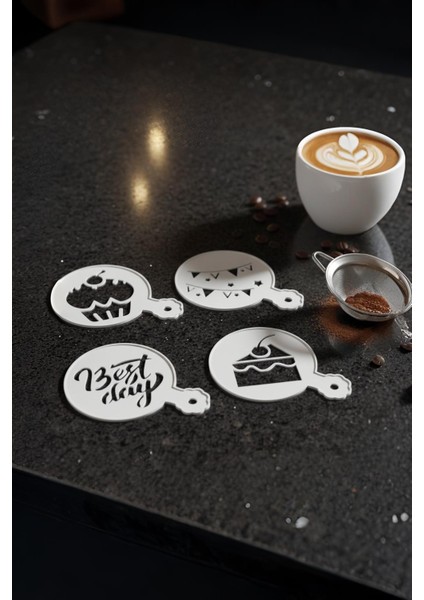 Kahve Şablonu, Kahve Süsleme Seti, Tatlı Süsleme Seti, 4'lü Set