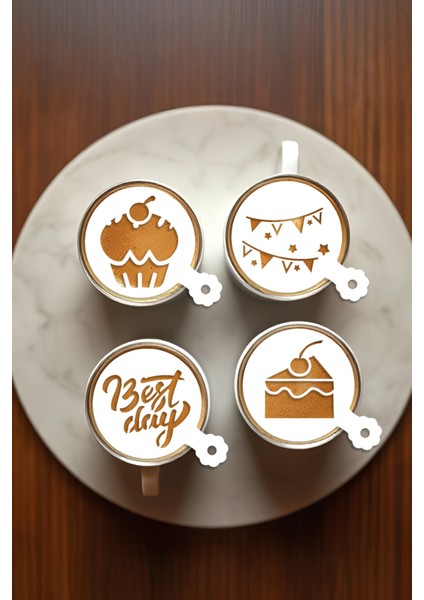 Kahve Şablonu, Kahve Süsleme Seti, Tatlı Süsleme Seti, 4'lü Set indirimleri