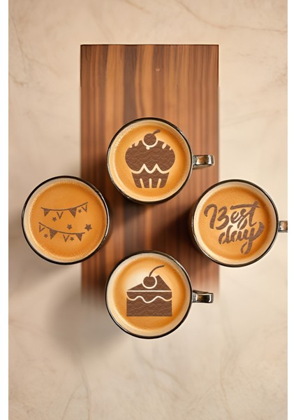 Kahve Şablonu, Kahve Süsleme Seti, Tatlı Süsleme Seti, 4'lü Set