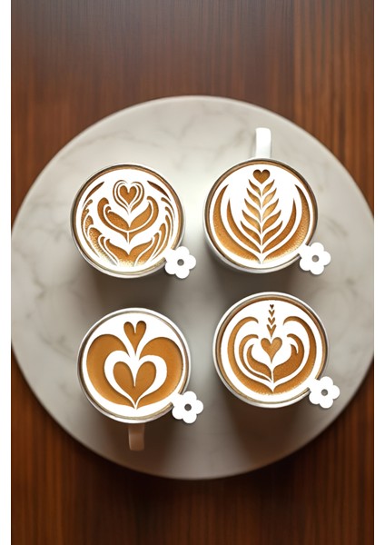 Kahve Şablonu, Kahve Süsleme Seti, Tatlı Süsleme Seti, 4'lü Set