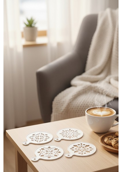 Kahve Şablonu, Kahve Süsleme Seti, Tatlı Süsleme Seti, 4'lü Set modelleri