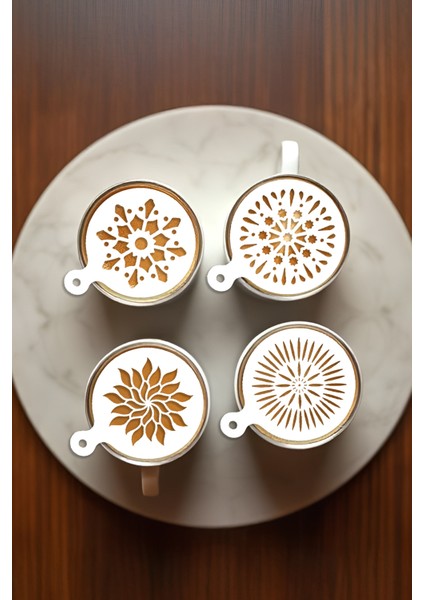 Kahve Şablonu, Kahve Süsleme Seti, Tatlı Süsleme Seti, 4'lü Set