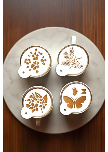 Kahve Şablonu, Kahve Süsleme Seti, Tatlı Süsleme Seti, 4'lü Set