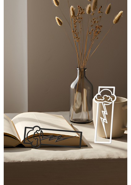 Şimşek Kitap Ayracı, Modern Tasarım, Hafif ve Şık 2’li, Siyah ve Beyazın Modern Uyumu