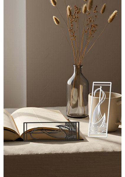 Okyanus Kitap Ayracı, Modern Tasarım, Hafif ve Şık 2’li, Siyah ve Beyazın Modern Uyumu